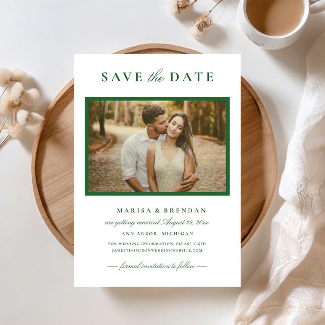 Save The Date Cadre photo élégant vert forêt Mariage (Créateur téléchargé)