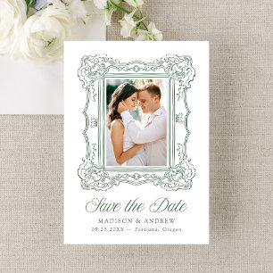 Save The Date Cadre photo orné vert élégant mariage