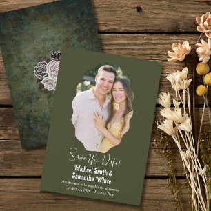 Save The Date Cadre photo ovale vert olive Élégant mariage