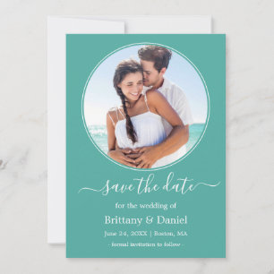 Save The Date Cadre photo ronde moderne et élégant Turquoise