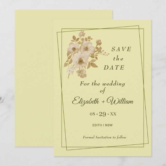 Save The Date Cadre rose - Mariage jaune céleste (Devant / Derrière)