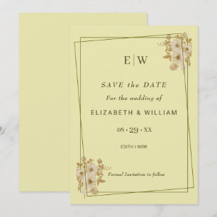 Save The Date Cadre rose - Mariage jaune céleste Monogramme