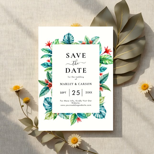 Save The Date Cadre vert tropical moderne Mariage d'été (Créateur téléchargé)
