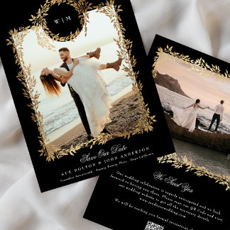 Save The Date Cadres photo Monogram Gold Botanical Premium