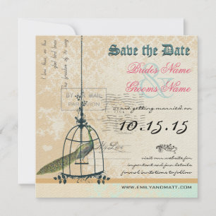 Save The Date Cage à oiseaux Paon de Damas Mariage À la date