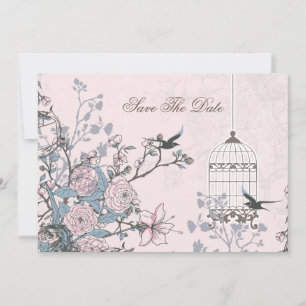 Save The Date cage d'oiseau rose floral, les inséparables sauven