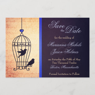 Save The Date Cage d'oiseaux fantaisie avec ruban bleu Enregistr