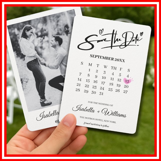 Save The Date Calendrier avec Coeur Elegant Photo Mariage modern (Créateur téléchargé)