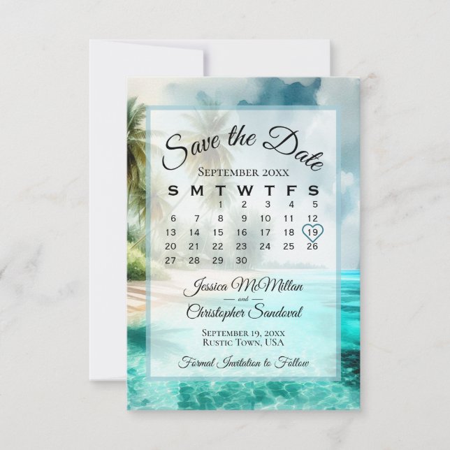 Save The Date Calendrier Chic Aquarelle de Plage Tropicale Maria (Devant)