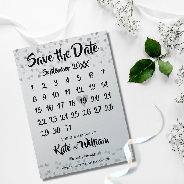 Save The Date Calendrier Coeur d'amour argent (Créateur téléchargé)