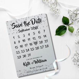 Save The Date Calendrier Cœur d'Amour Argenté