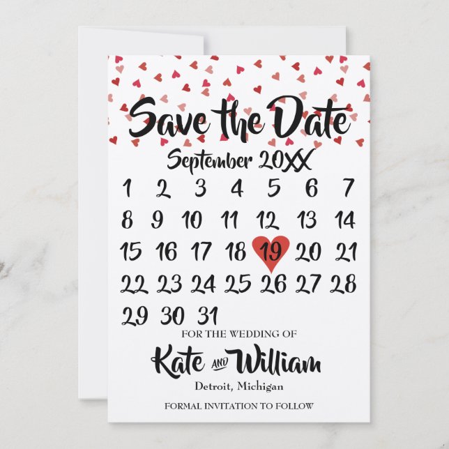 Save The Date Calendrier Coeur d'Amour Rouge Rubis Rustique Épar (Devant)
