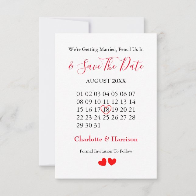 Save The Date Calendrier Coeur Mariage Sauvegarder La Date (Devant)