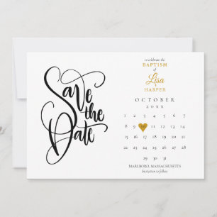 Save The Date Calendrier de baptême Christening Cœur Doré