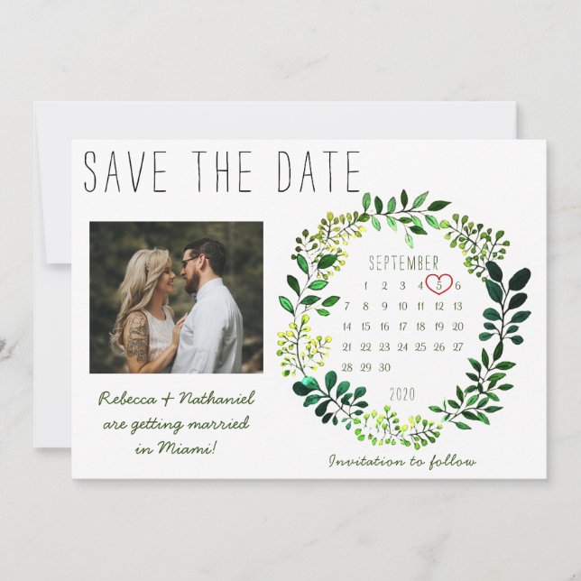 Save The Date Calendrier de mariage à l'aquarelle rustique avec  (Devant)
