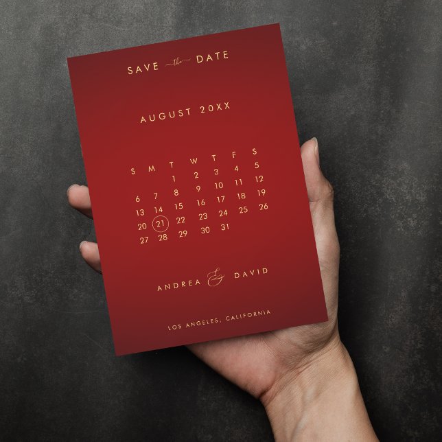 Save The Date Calendrier de mariage à monogramme Red Gold Photo  (Créateur téléchargé)