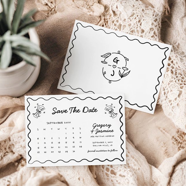 Save The Date Calendrier de mariage dessiné à la main et griboui (Créateur téléchargé)