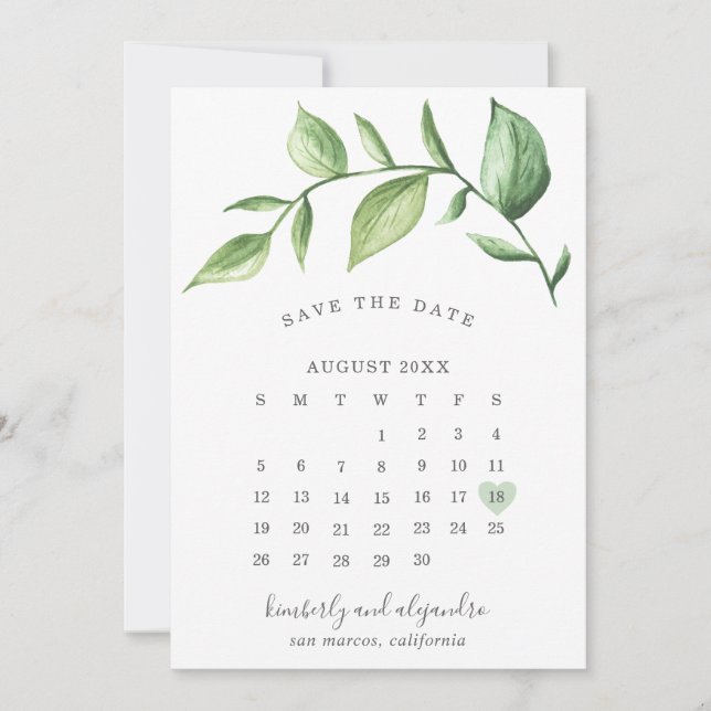 Save The Date Calendrier de mariage élégant et rustique avec ver (Devant)
