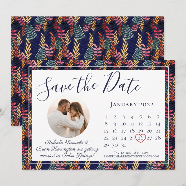 Save The Date Calendrier de mariage élégant sur la plage aux feu (Devant / Derrière)