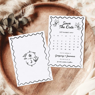 Save The Date Calendrier de mariage fantaisiste dessiné à la mai