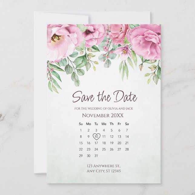 Save The Date Calendrier de mariage floral pour sauvegarder la d (Devant)