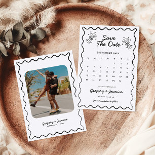 Save The Date Calendrier de mariage photo fantaisiste dessiné à 