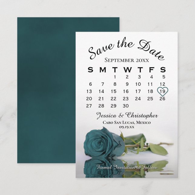 Save The Date Calendrier de mariage romantique à la rose sarcell (Devant / Derrière)