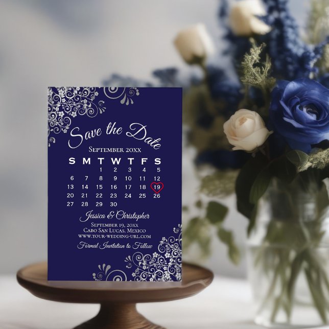 Save The Date Calendrier de mariage simple élégant bleu marine e (Créateur téléchargé)