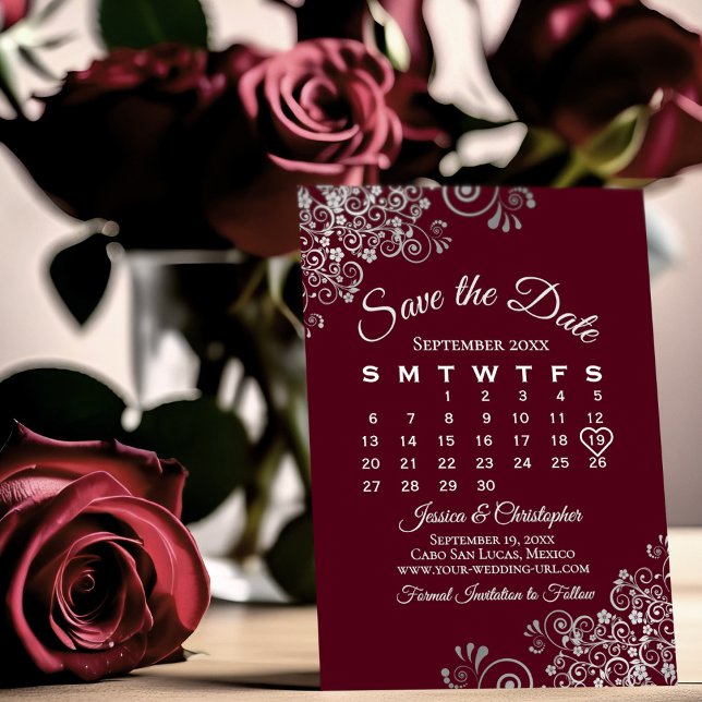 Save The Date Calendrier de mariage simple et élégant Argent et  (Créateur téléchargé)