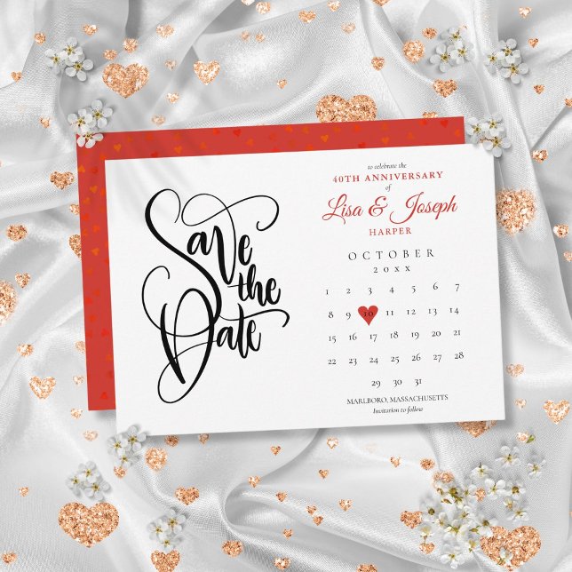 Save The Date Calendrier de mise à jour du 40e anniversaire Ruby (40th Anniversary Save the Date Calendar Ruby Heart)