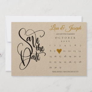 Save The Date Calendrier de mise en garde rustique cœur d'amour