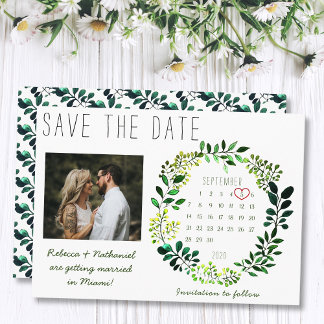 Save The Date Calendrier de photos de mariage à l'aquarelle simp