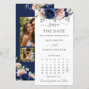 Save The Date Calendrier de photos de mariage floral avec fard à