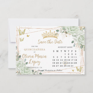 Save The Date Calendrier de Quinceañera aux Roses Vert Sauge Flo