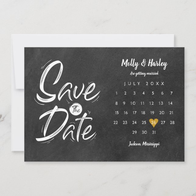 Save The Date Calendrier de sauvegarde de date Cœur doré Tableau (Devant)
