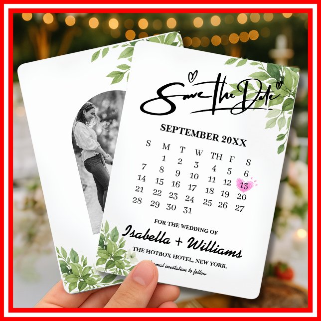Save The Date Calendrier de verdure vert sauge avec mariage au c (Créateur téléchargé)