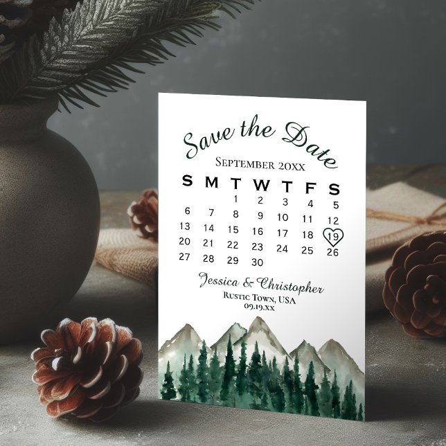 Save The Date Calendrier des Mariages de l'aquarelle et du pin (Créateur téléchargé)