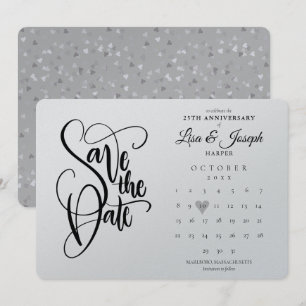 Save The Date Calendrier du 25e anniversaire Coeur argent métal