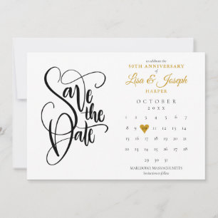 Save The Date Calendrier du 50e anniversaire Gold Love Heart