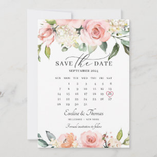 Save The Date Calendrier du mois des fleurs roses-rousses