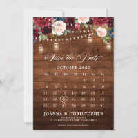 Calendrier en pot Mason floral en bois rustique bo
