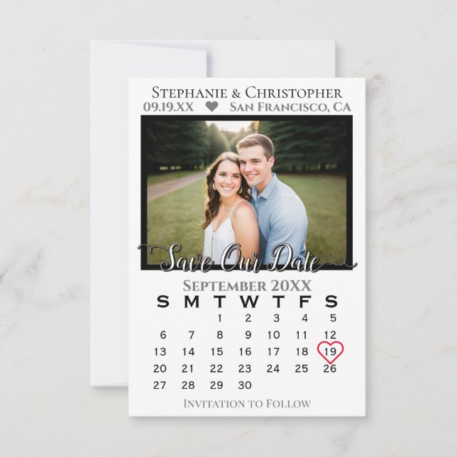 Save The Date Calendrier et Mariage photo classique et élégant (Devant)