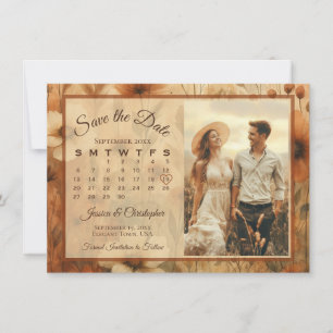 Save The Date Calendrier et photo de mariage Sienne Boho Floral