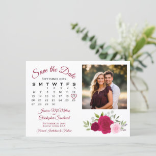 Save The Date Calendrier et photo du Mariage de roses magenta et