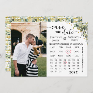 Save The Date Calendrier Eucalyptus Gold Enregistrer le Mariage