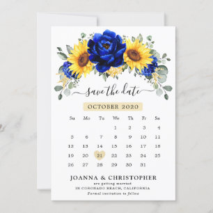 Save The Date Calendrier floral moderne de tournesol rustique bl
