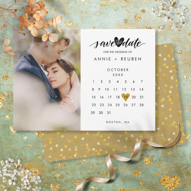 Save The Date Calendrier Gold Heart Confetti Mariage photo (Calendar Gold Heart Confetti Photo Wedding Save The Date)