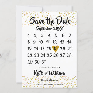 Save The Date Calendrier Gold Love Heart