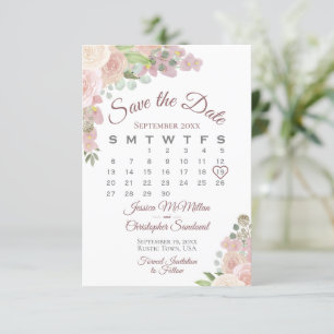 Save The Date Calendrier Mariage Boho élégant à la florale rose 