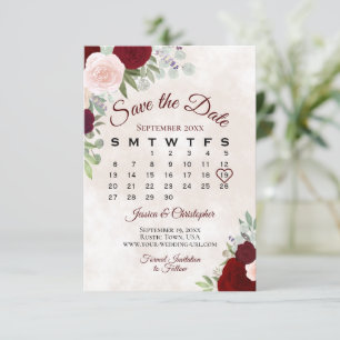 Save The Date Calendrier Mariage Boho Elegant Rose & Red Roses
